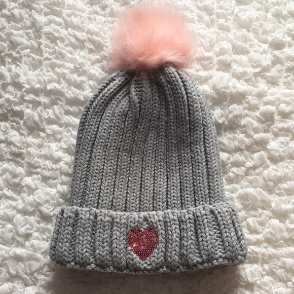 Joe Fresh Accessories - Pink & Gray Sequins Heart Pom Pom Toque